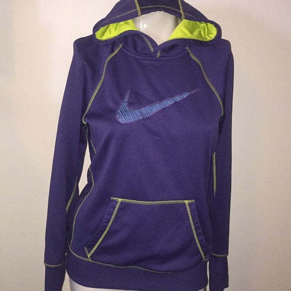 Nike Tops - Nike women’s therma-fit hoodie purple yellow MED